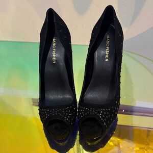 Marc Fisher Black Studded Peep-Toe Heels